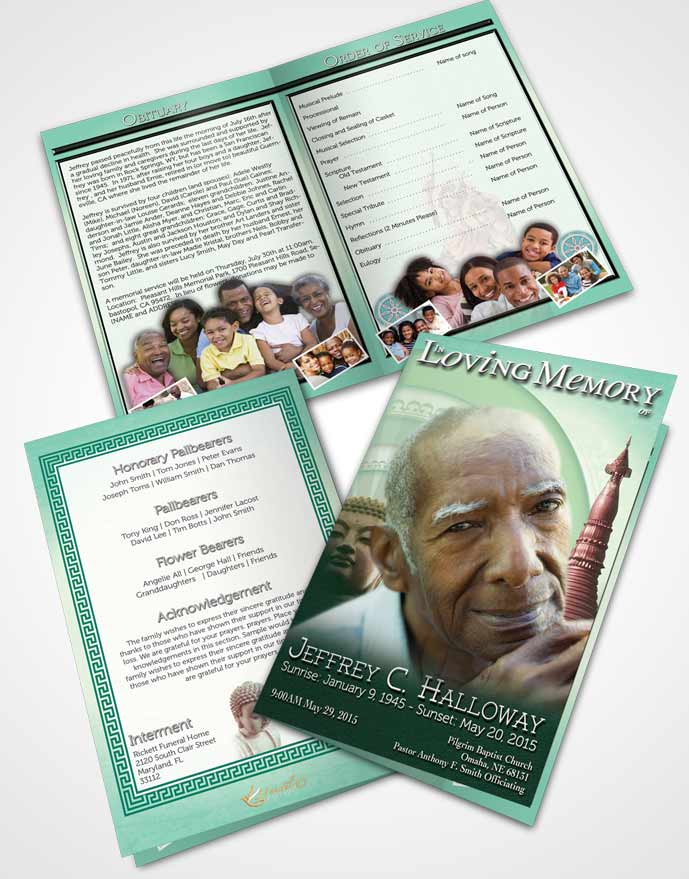 Bifold Order Of Service Obituary Template Brochure Emerald Buddhist Faith