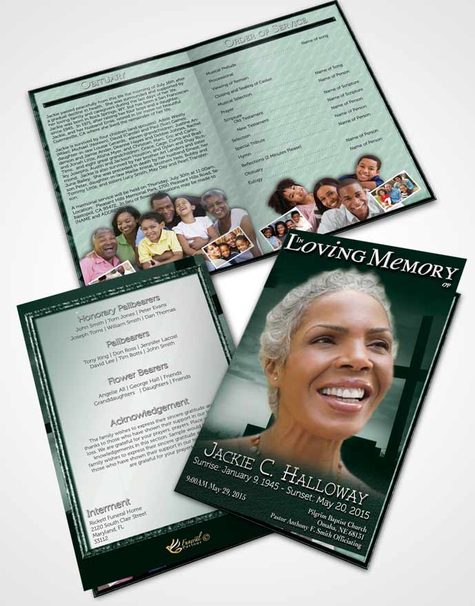 Bifold Order Of Service Obituary Template Brochure Emerald Cross in the Sky