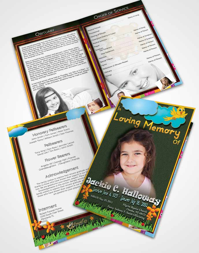 Bifold Order Of Service Obituary Template Brochure Emerald Dreams Childs Dream