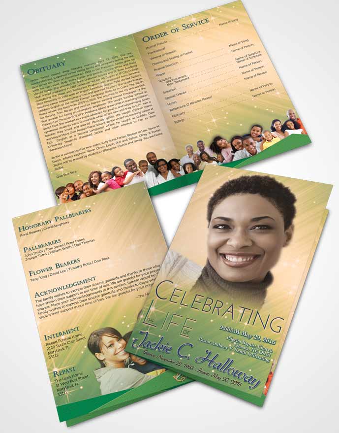 Bifold Order Of Service Obituary Template Brochure Emerald Forest Serenity