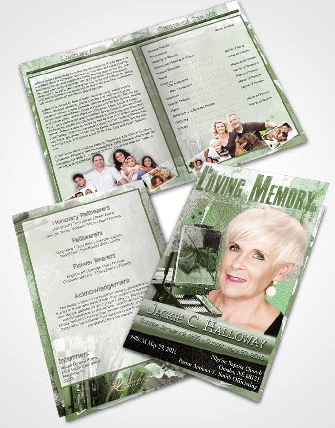 Bifold Order Of Service Obituary Template Brochure Emerald Glow Painters Paradise