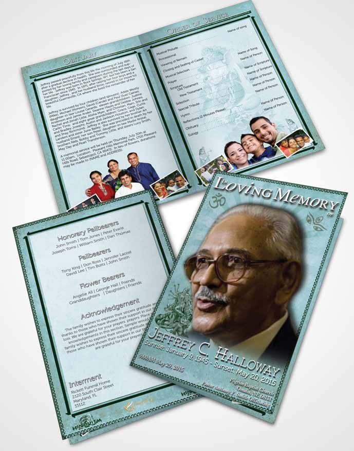 Bifold Order Of Service Obituary Template Brochure Emerald Hindu Faith