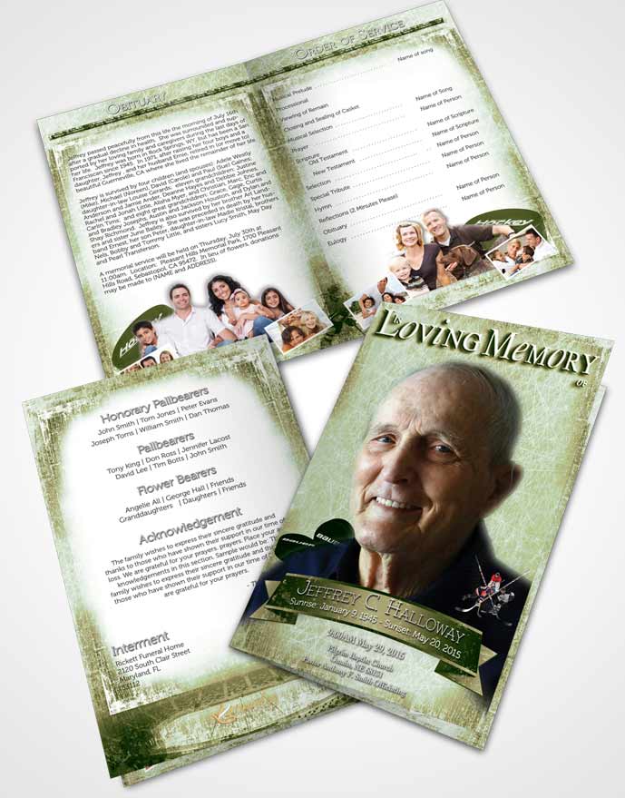 Bifold Order Of Service Obituary Template Brochure Emerald Hockey Star