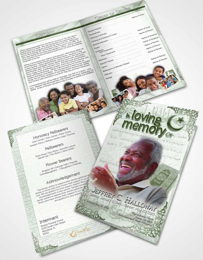 Bifold Order Of Service Obituary Template Brochure Emerald Islamic Blissful Faith