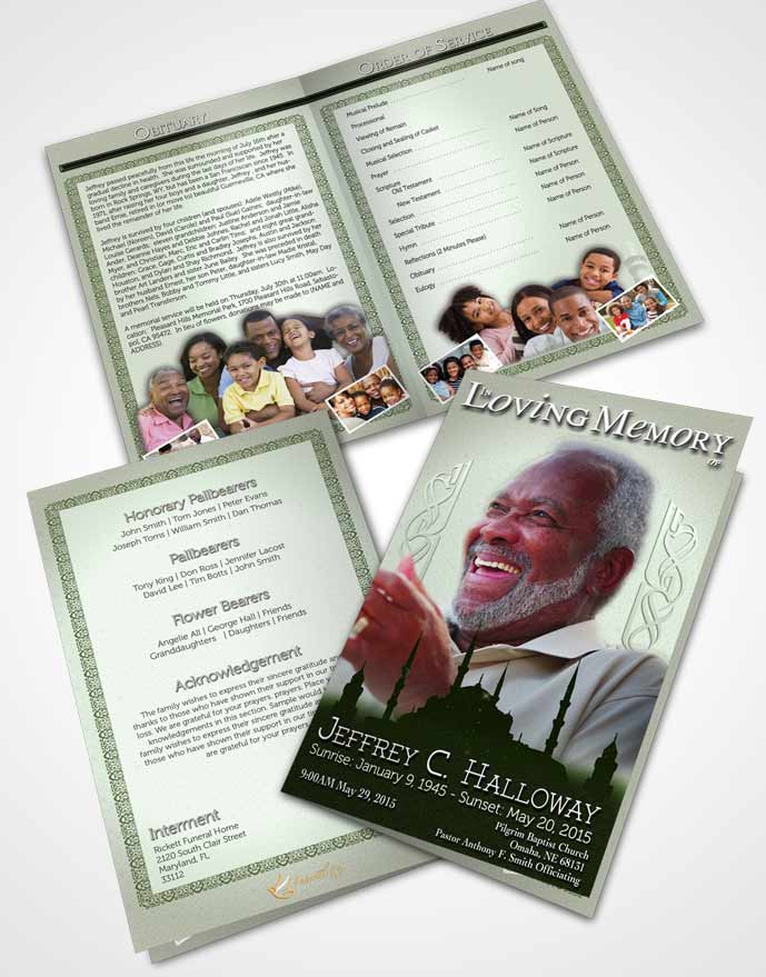 Bifold Order Of Service Obituary Template Brochure Emerald Islamic Serenity