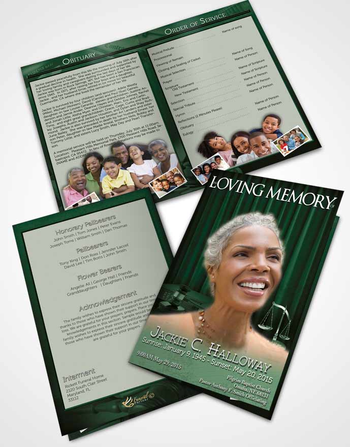 Bifold Order Of Service Obituary Template Brochure Emerald Judge Justice