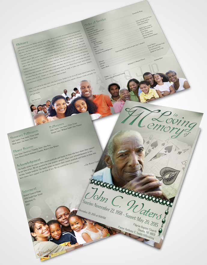 Bifold Order Of Service Obituary Template Brochure Emerald King of Hands