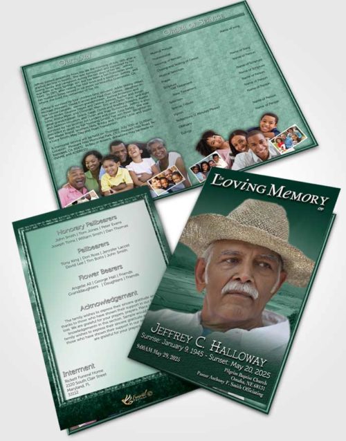 Bifold Order Of Service Obituary Template Brochure Emerald Misty Mountain