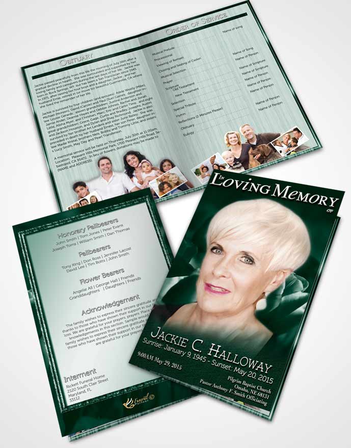 Bifold Order Of Service Obituary Template Brochure Emerald Roses