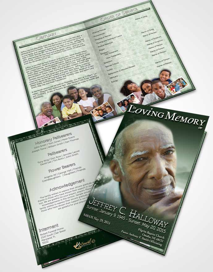 Bifold Order Of Service Obituary Template Brochure Emerald Summer Reflection