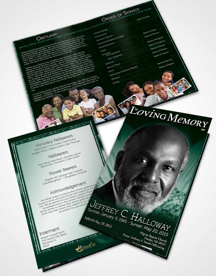 Bifold Order Of Service Obituary Template Brochure Emerald Sunflower