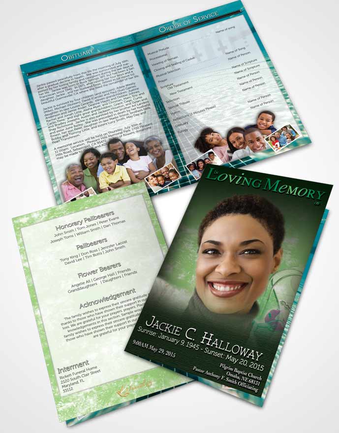 Bifold Order Of Service Obituary Template Brochure Emerald Swimming Desire