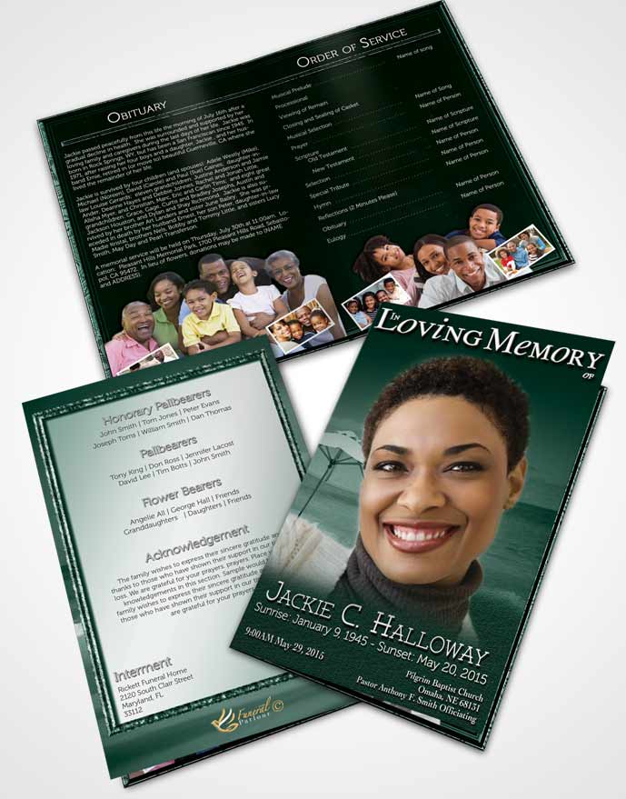 Bifold Order Of Service Obituary Template Brochure Emerald Tiki Beach