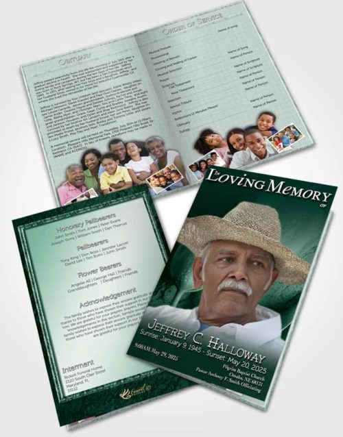 Bifold Order Of Service Obituary Template Brochure Emerald Tulip Garden