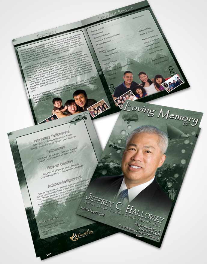 Bifold Order Of Service Obituary Template Brochure Emerald Water Lover