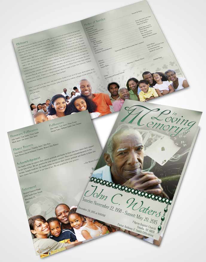 Bifold Order Of Service Obituary Template Brochure Emerald Weekend Card Game
