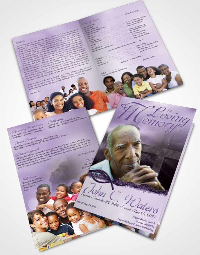 Bifold Order Of Service Obituary Template Brochure Evening Cross Lavender Honor
