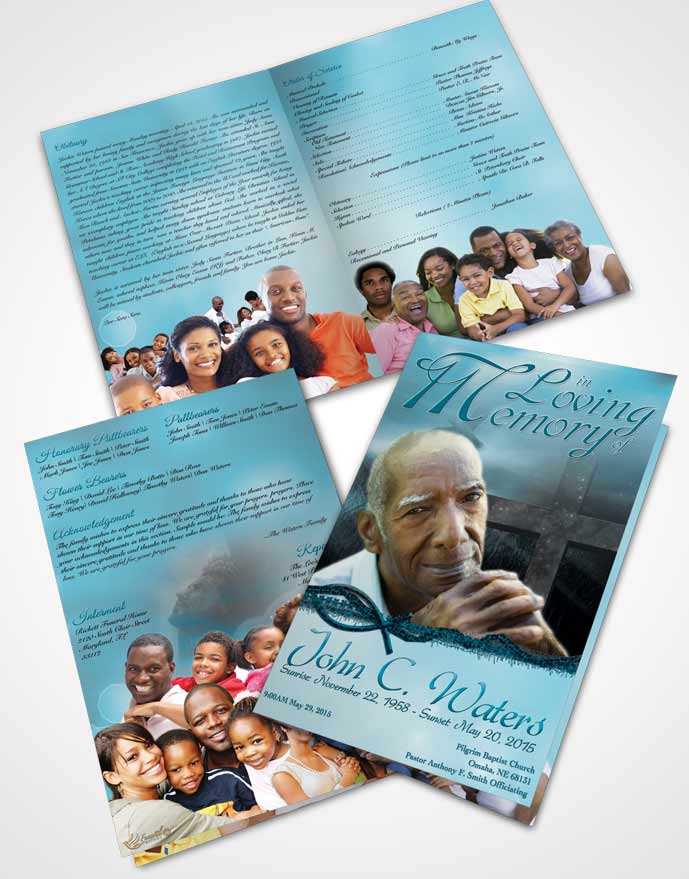 Bifold Order Of Service Obituary Template Brochure Evening Cross Peaceful Ocean