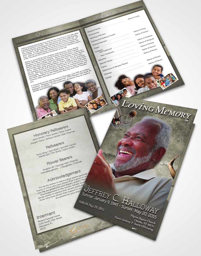 Bifold Order Of Service Obituary Template Brochure Fall Basketball Star