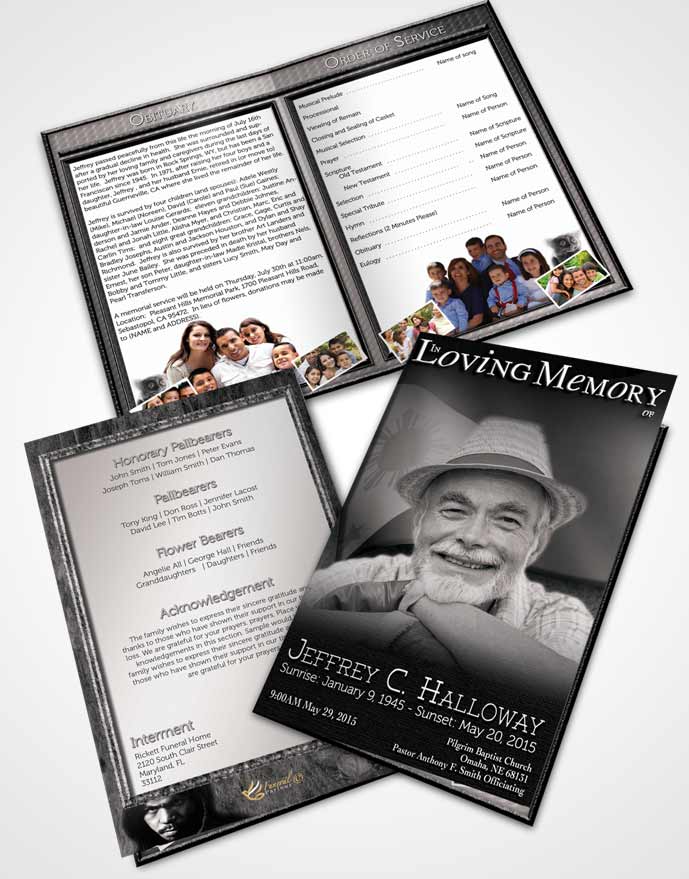 Bifold Order Of Service Obituary Template Brochure Filipino Black and White Spirit