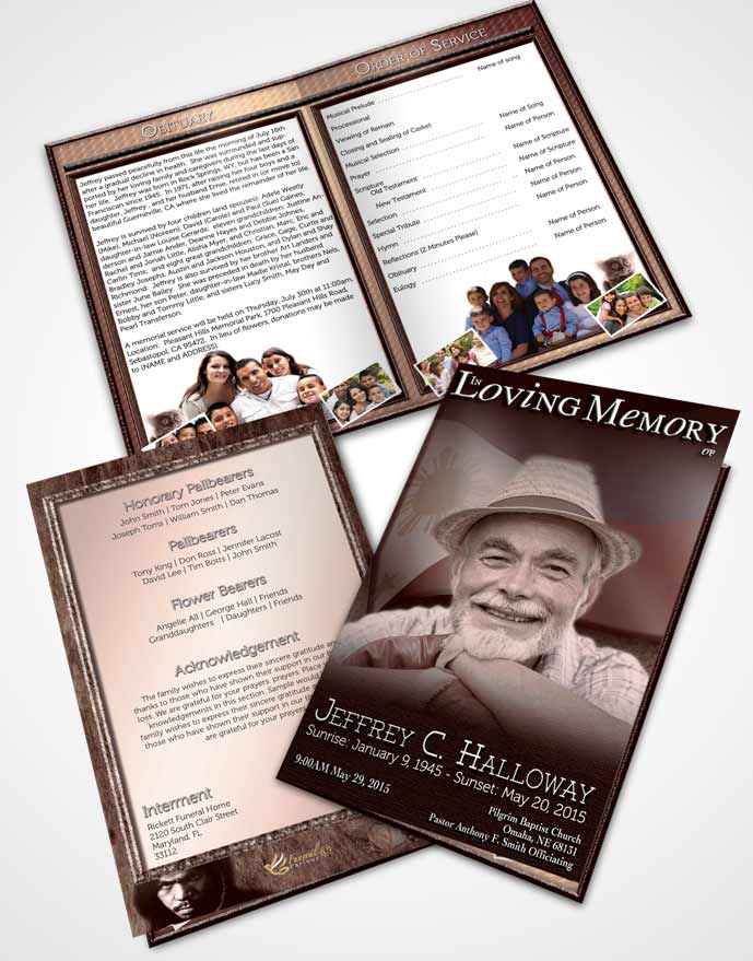 Bifold Order Of Service Obituary Template Brochure Filipino Burgundy Spirit