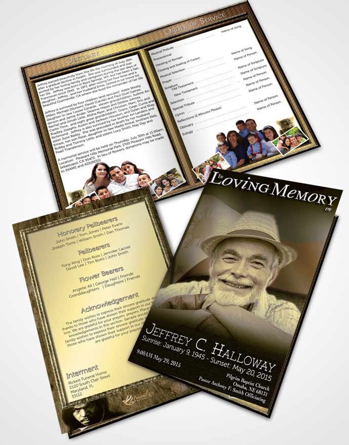 Bifold Order Of Service Obituary Template Brochure Filipino Golden Spirit