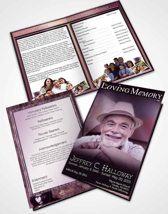 Bifold Order Of Service Obituary Template Brochure Filipino Lavender Spirit
