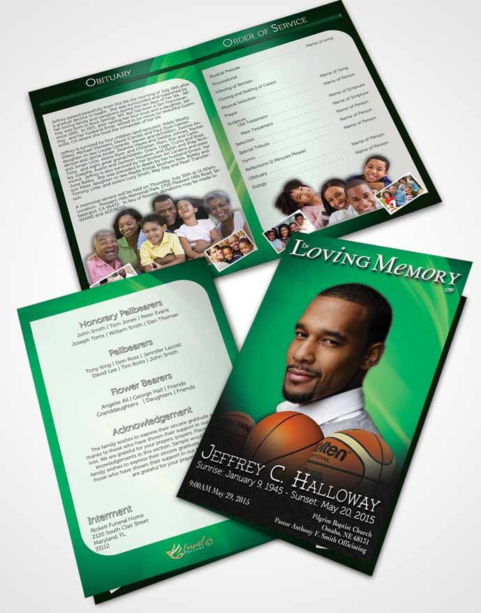 Bifold Order Of Service Obituary Template Brochure Forest Basketball Lover Light
