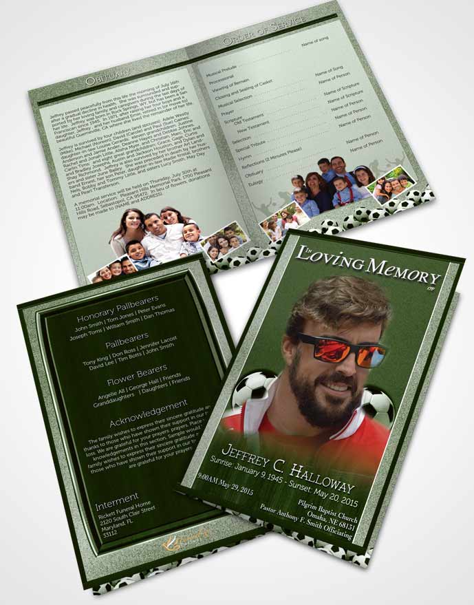 Bifold Order Of Service Obituary Template Brochure Forest Breeze Soccer Star