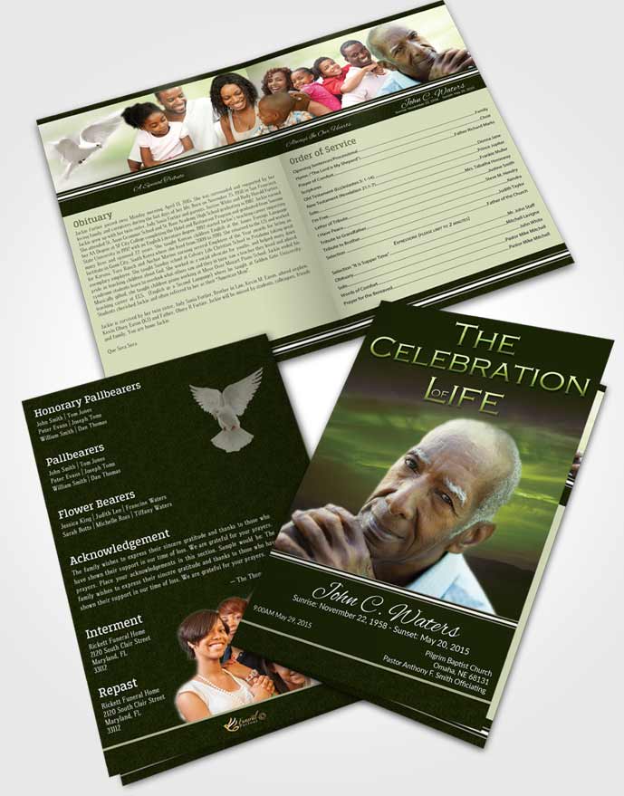 Bifold Order Of Service Obituary Template Brochure Forest Higher Power