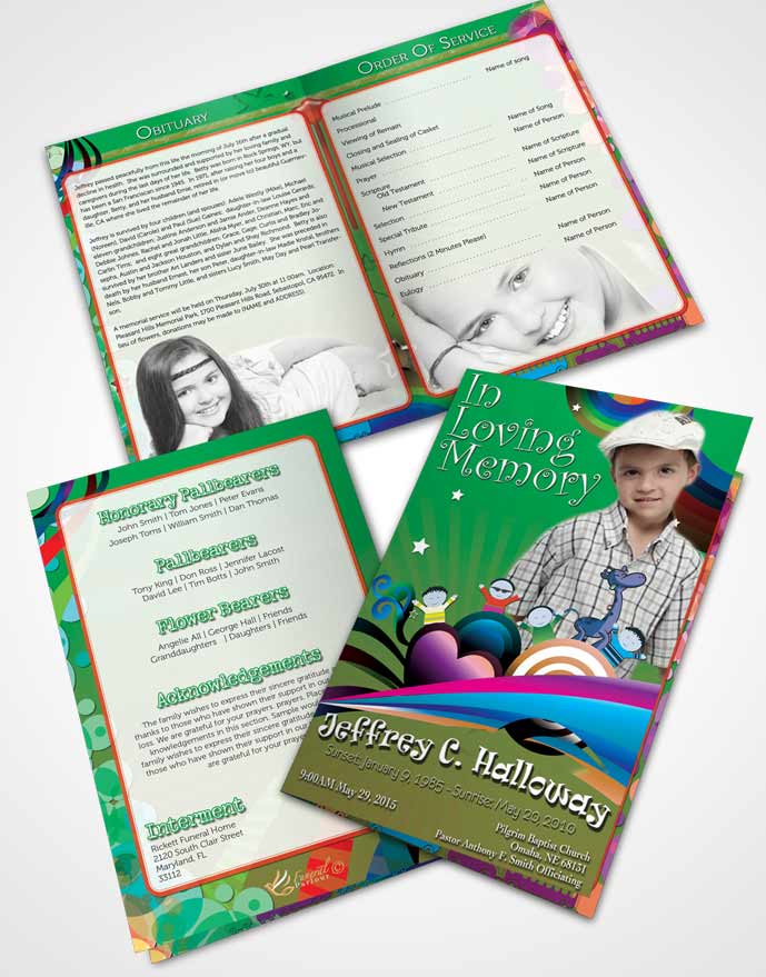 Bifold Order Of Service Obituary Template Brochure Forest Laughter Childs Journey