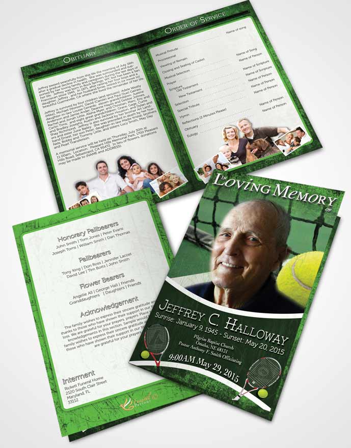 Bifold Order Of Service Obituary Template Brochure Forest Love Tennis Star