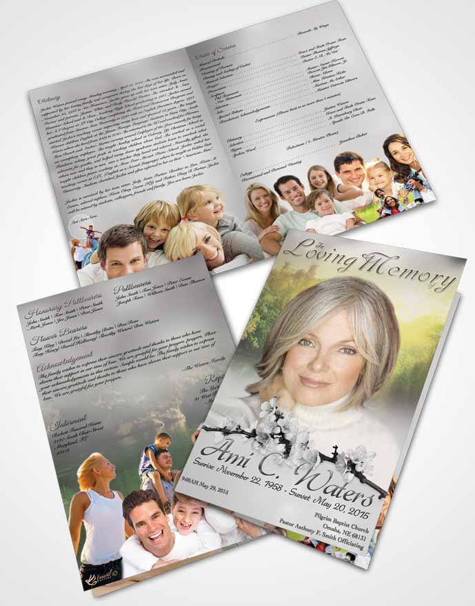 Bifold Order Of Service Obituary Template Brochure Forest River Black and White