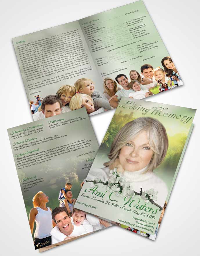 Bifold Order Of Service Obituary Template Brochure Forest River Emerald Glow