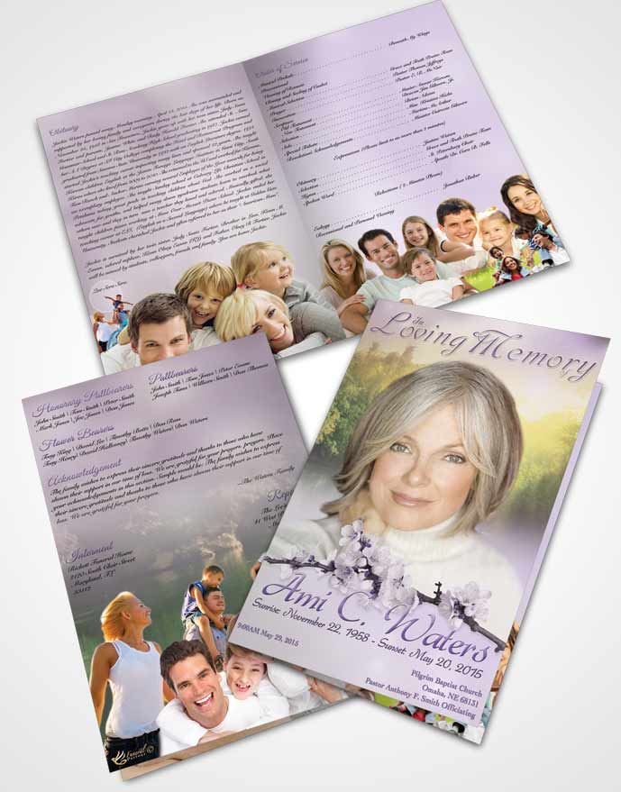 Bifold Order Of Service Obituary Template Brochure Forest River Lavender Honor