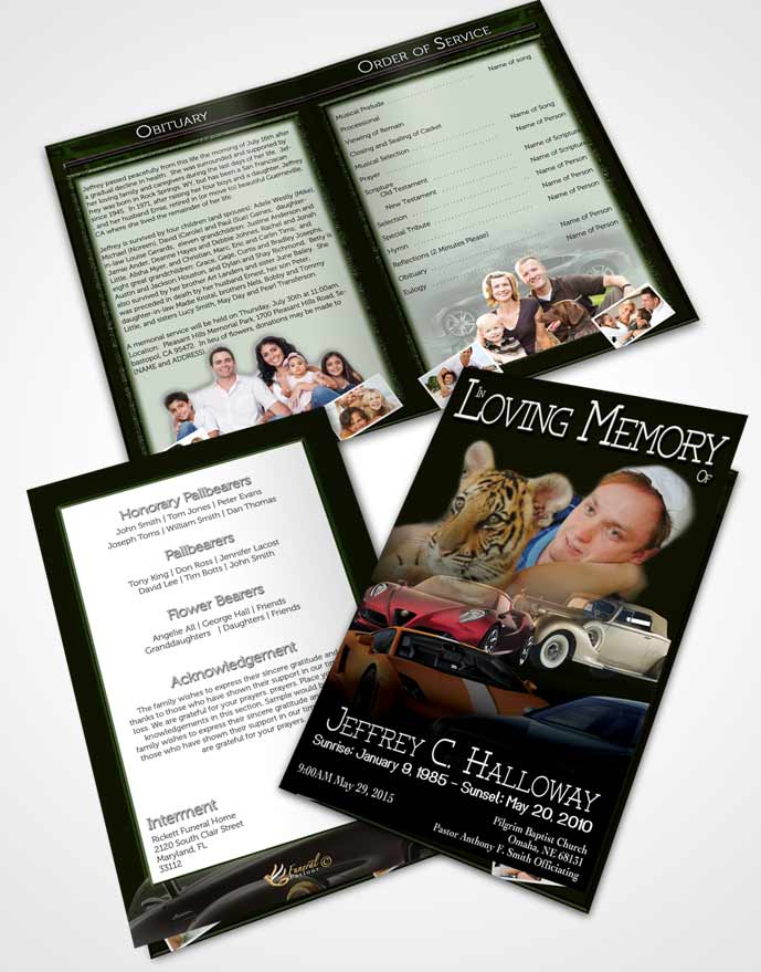 Bifold Order Of Service Obituary Template Brochure Forest Smile Car Enthusiast