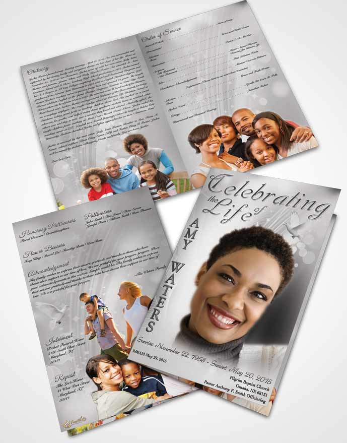 Bifold Order Of Service Obituary Template Brochure Free Spirit Black and White