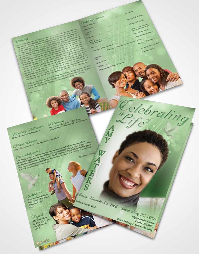 Bifold Order Of Service Obituary Template Brochure Free Spirit Emerald Glow
