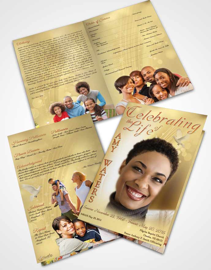 Bifold Order Of Service Obituary Template Brochure Free Spirit Gold Love