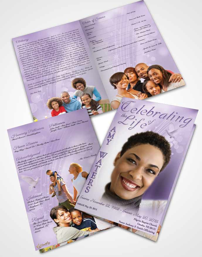 Bifold Order Of Service Obituary Template Brochure Free Spirit Lavender Honor