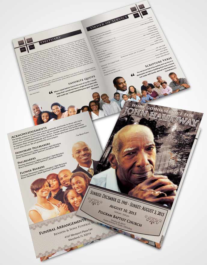 Bifold Order Of Service Obituary Template Brochure Freedom Forest Laughter