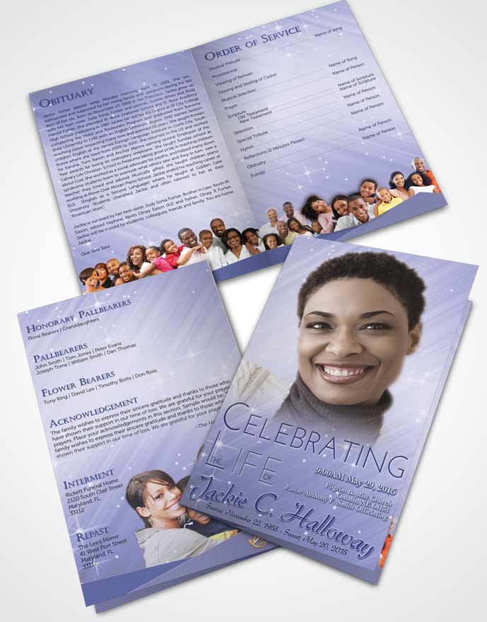 Bifold Order Of Service Obituary Template Brochure Gentle Sky Serenity