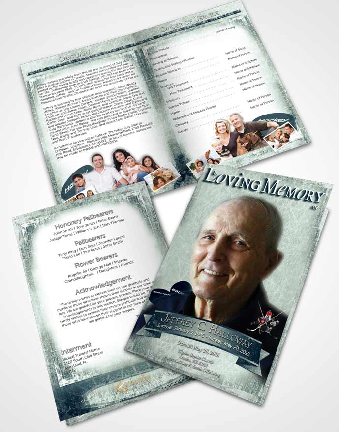 Bifold Order Of Service Obituary Template Brochure Gentle Tide Hockey Star