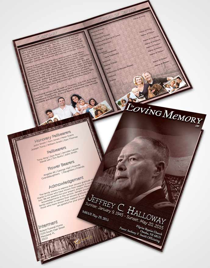 Bifold Order Of Service Obituary Template Brochure German Burgundy Honor