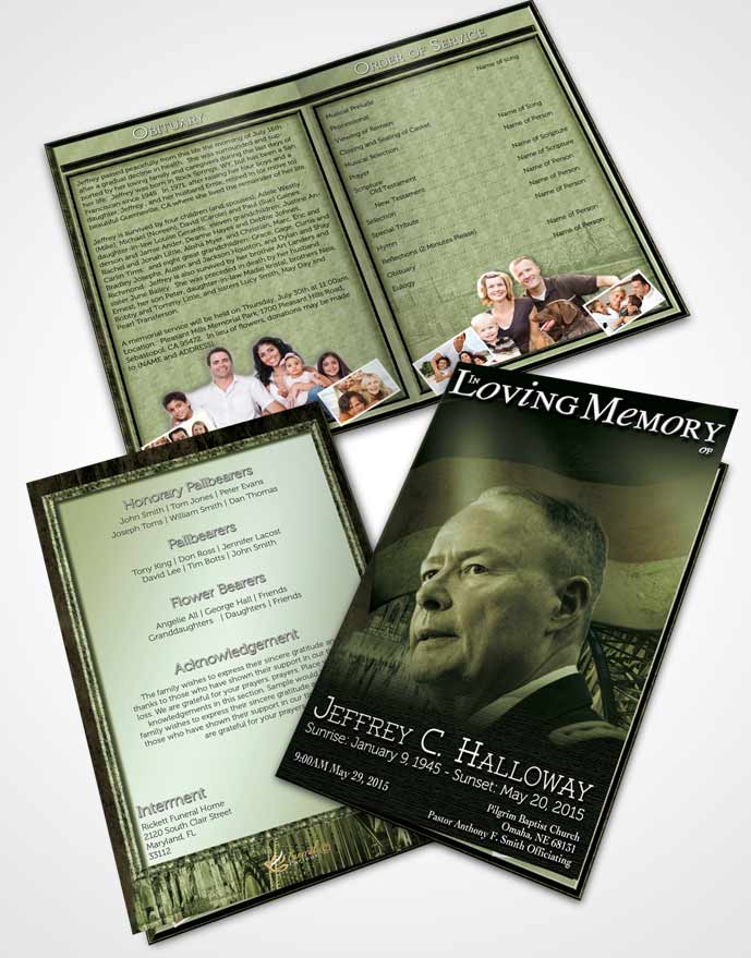 Bifold Order Of Service Obituary Template Brochure German Emerald Honor
