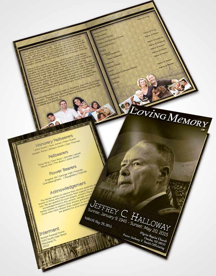Bifold Order Of Service Obituary Template Brochure German Golden Honor