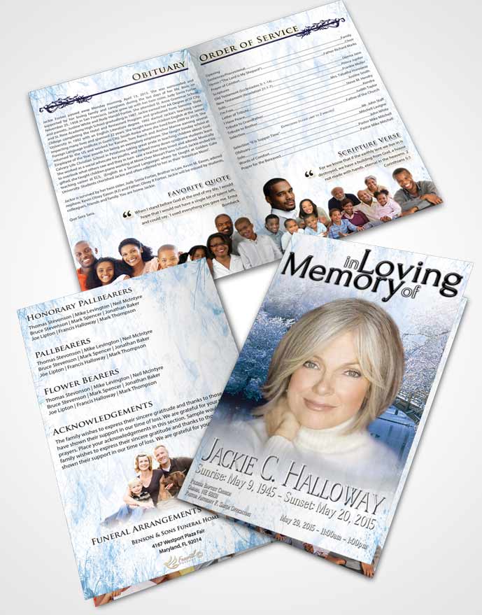 Bifold Order Of Service Obituary Template Brochure Glowing Winter Paradise