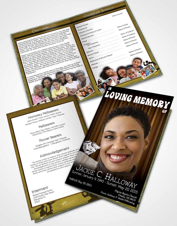 Bifold Order Of Service Obituary Template Brochure Golden Actor