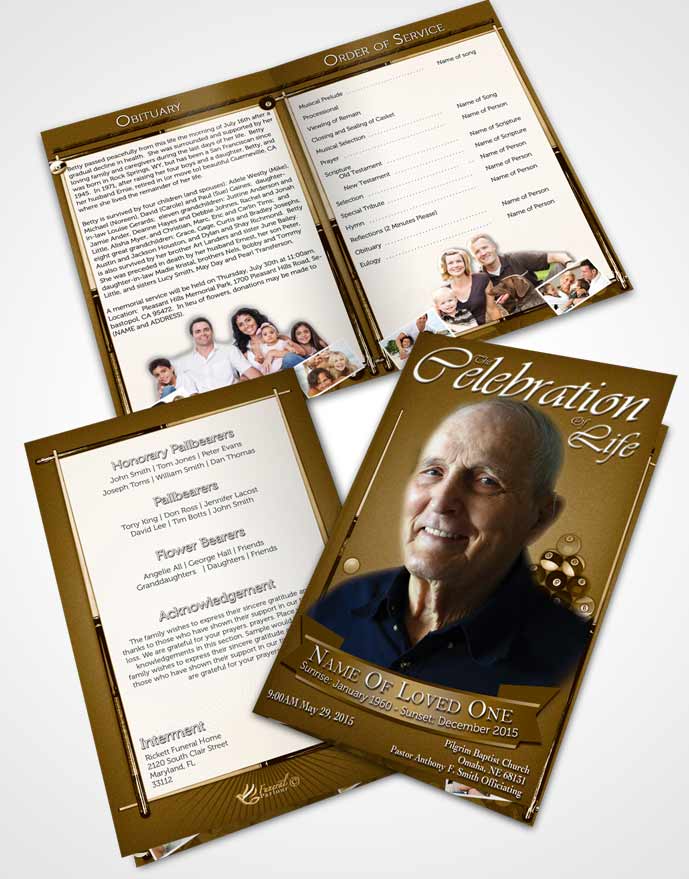 Bifold Order Of Service Obituary Template Brochure Golden Canyon Billiards Desire