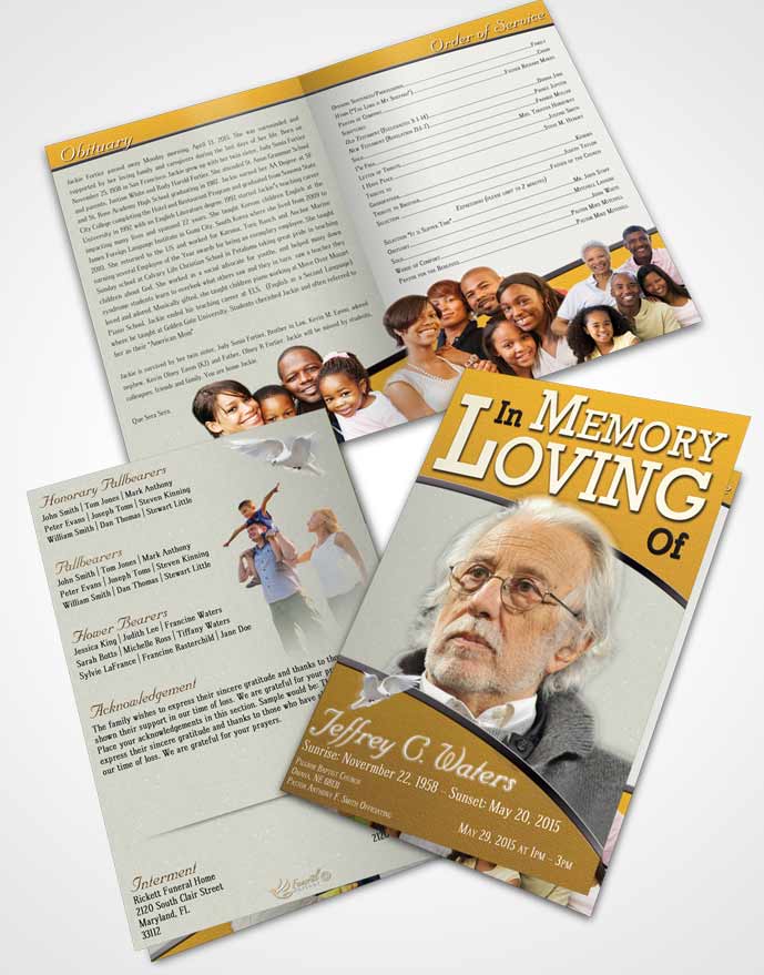 Bifold Order Of Service Obituary Template Brochure Golden Clarity